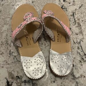 Palm Beach bubble gum pink silver and tan thongs flip flops size 9.5